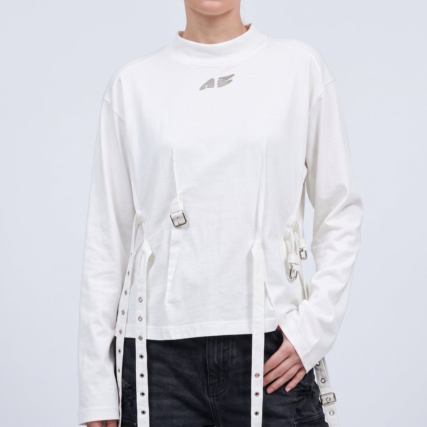 Buckled Detail Cotton Long-Sleeve Top