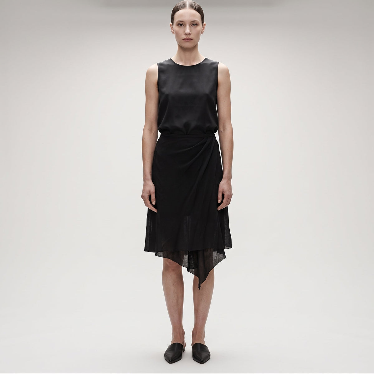 Elegant Black Asymmetric Midi Skirt