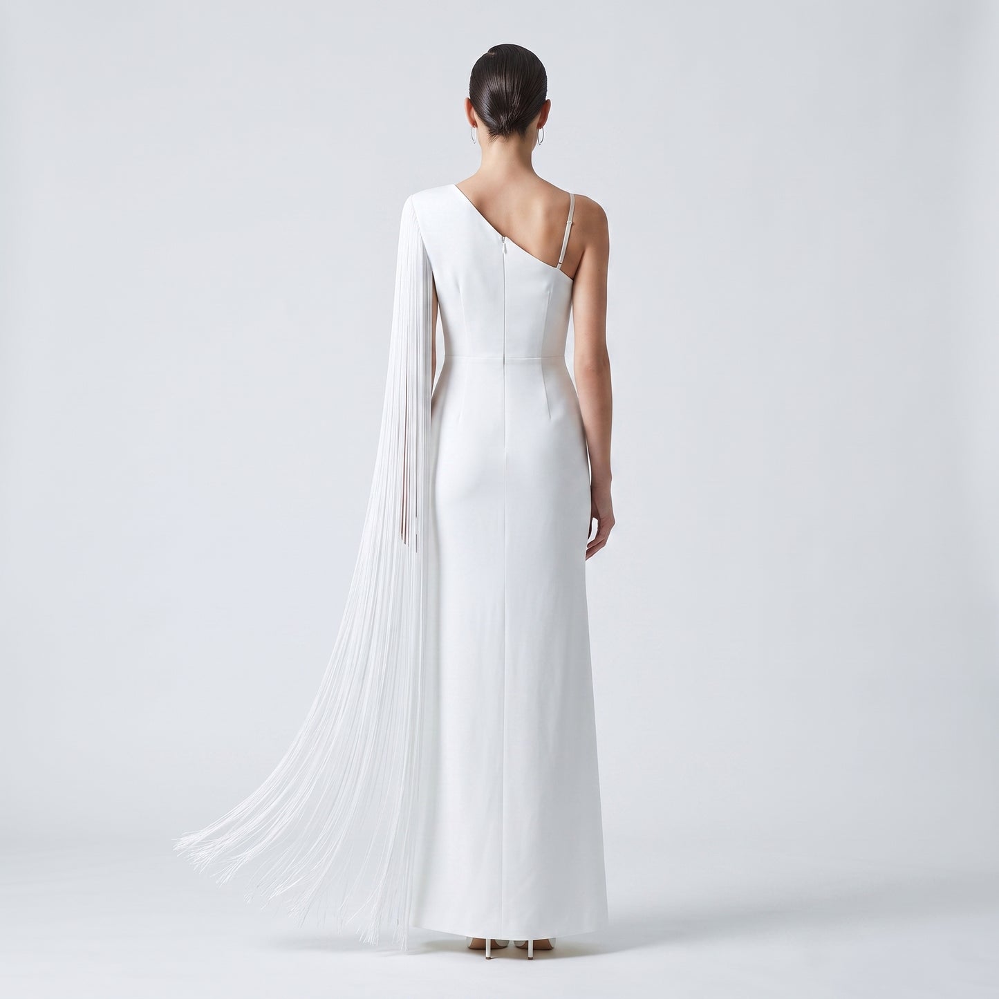 One-Shoulder Fringe Detail Gown