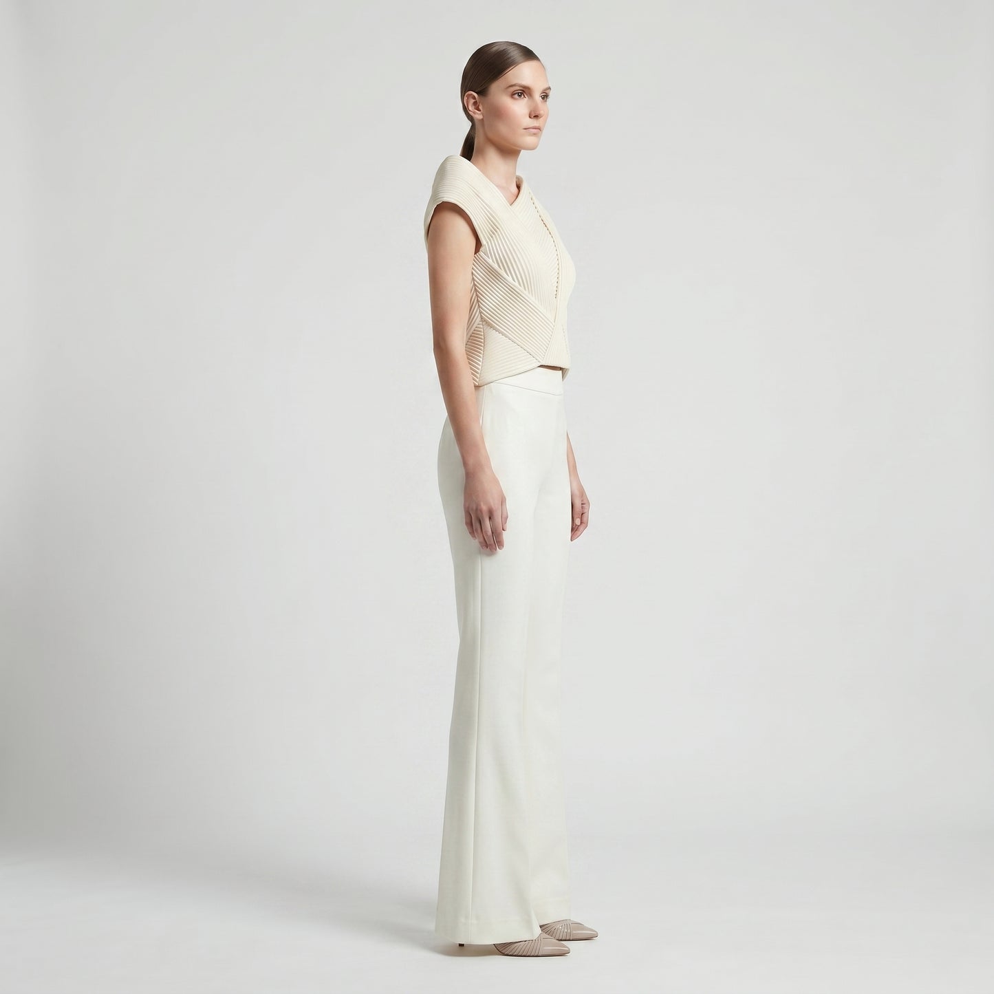 Tailored Cream Flared Trousers