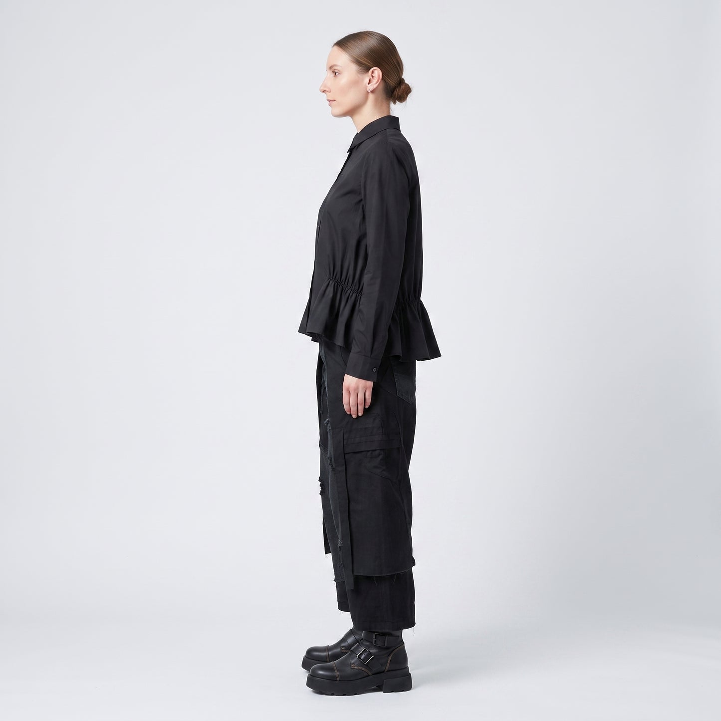 Black Peplum Cotton Shirt
