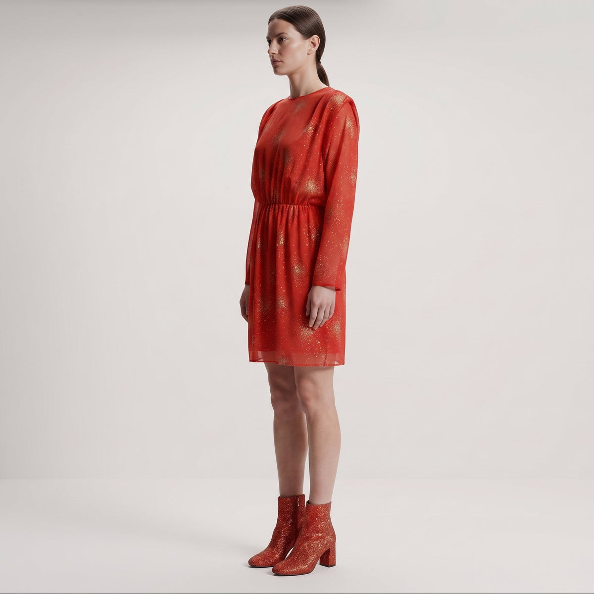 Red Glitter Long Sleeve Dress
