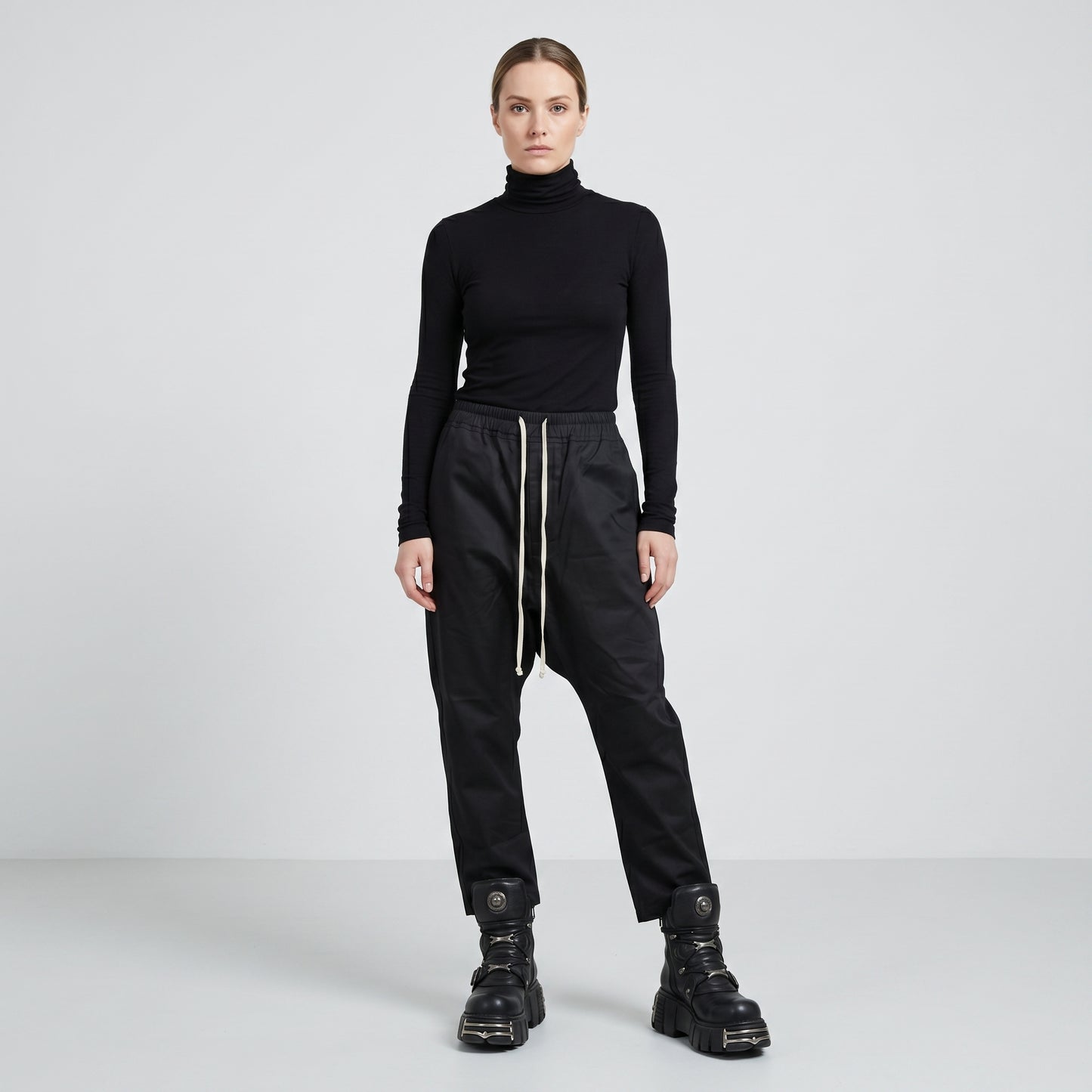 Minimalist Black Drawstring Trousers