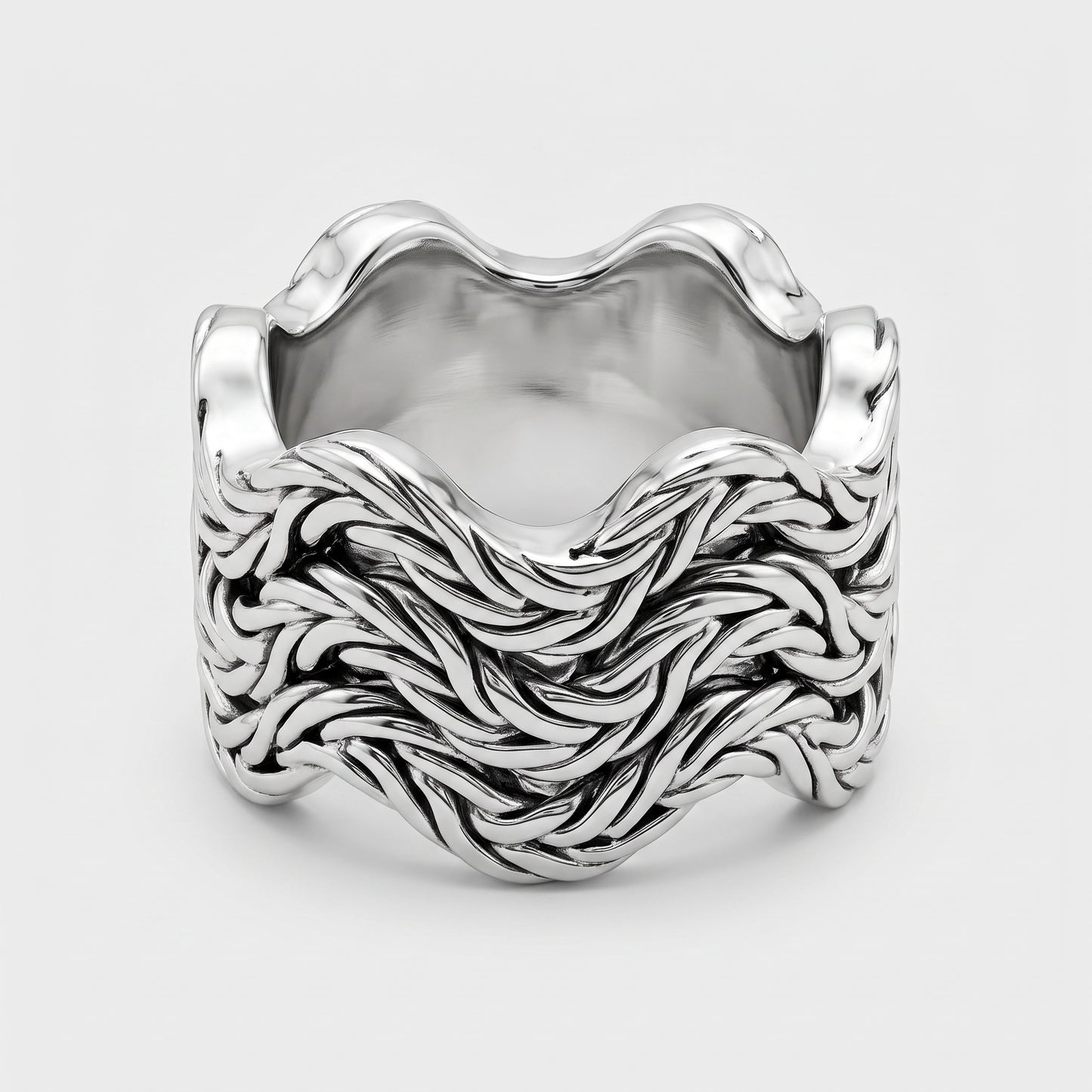 Sculptural Silver Woven Band Ring
