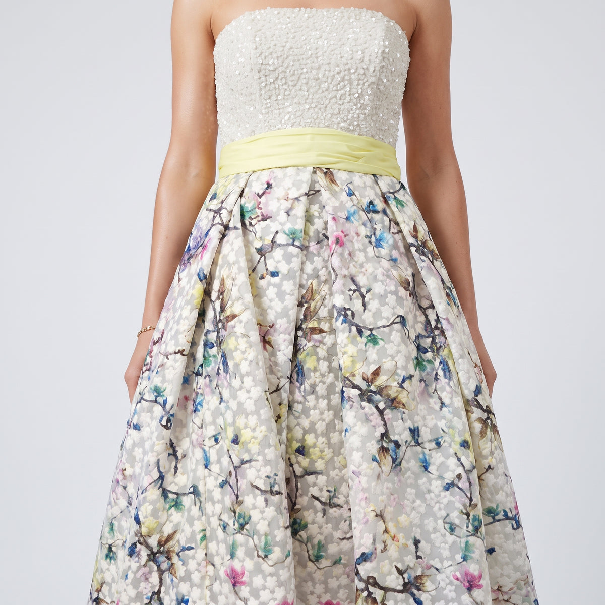 Floral Sequin Strapless Cocktail Dress