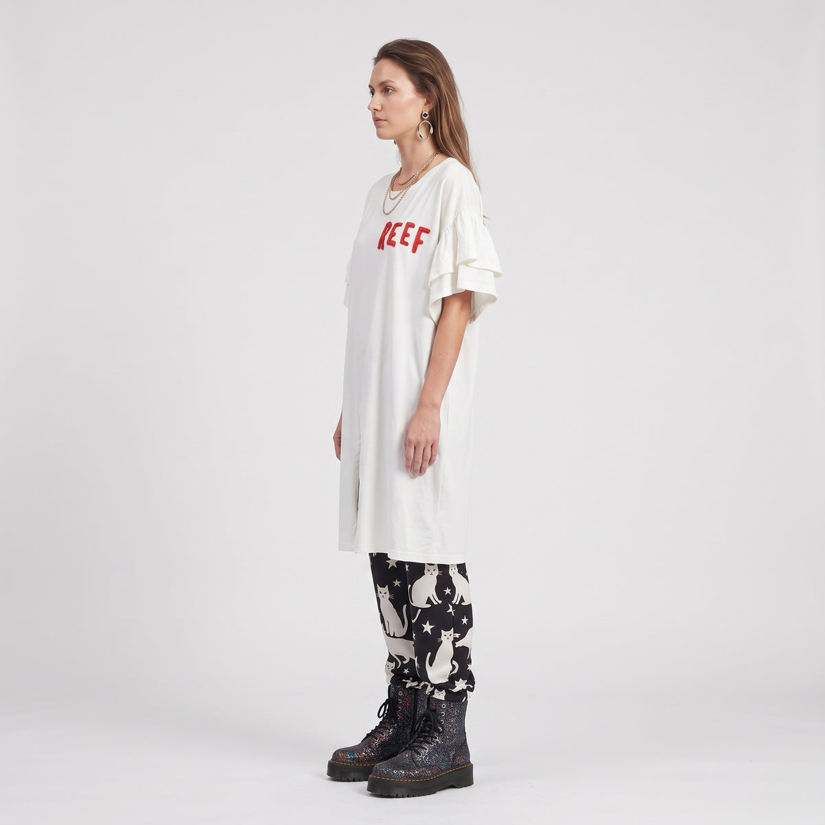 Graphic Print Ruffle Sleeve Tee