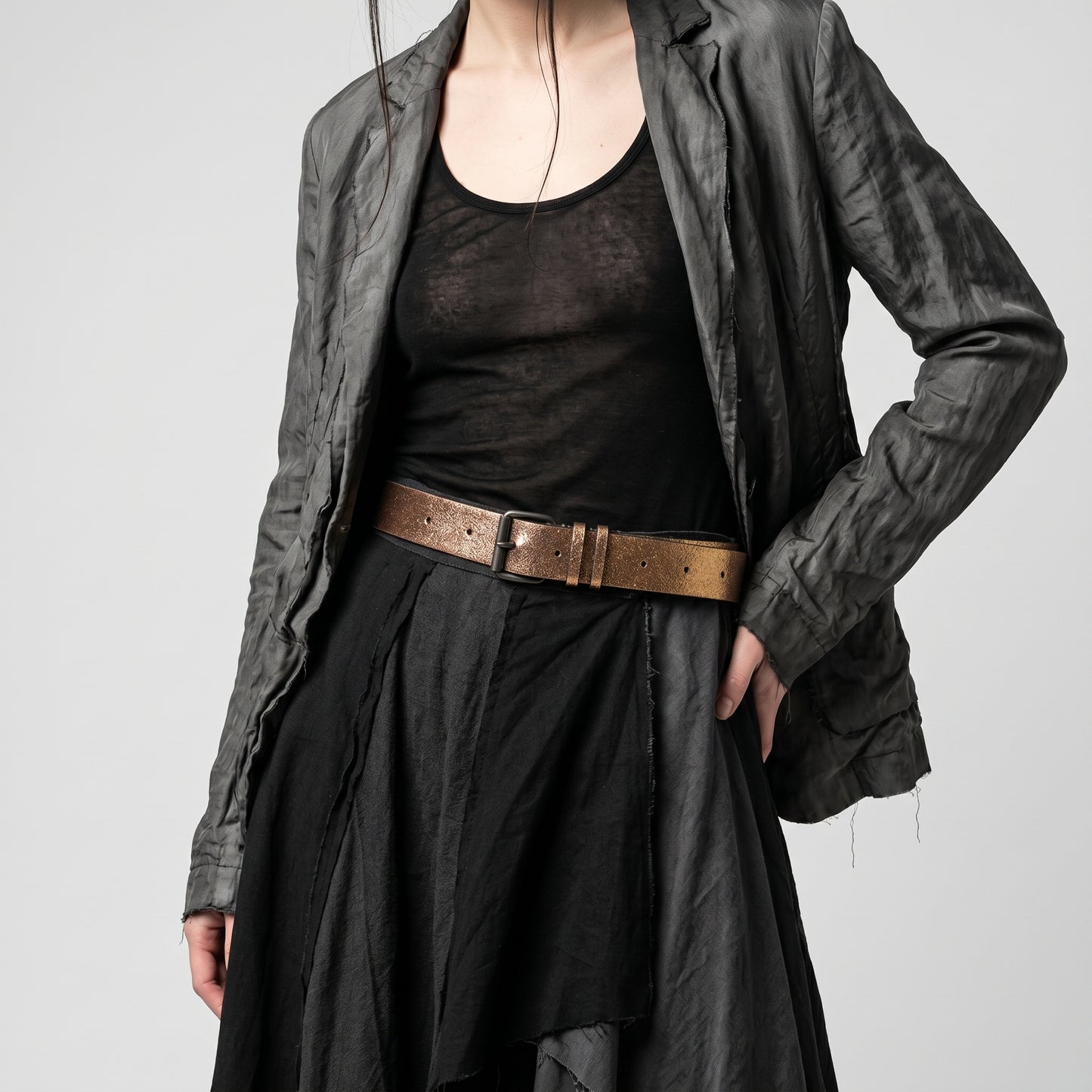 Metallic Gold Textured Leather Belt