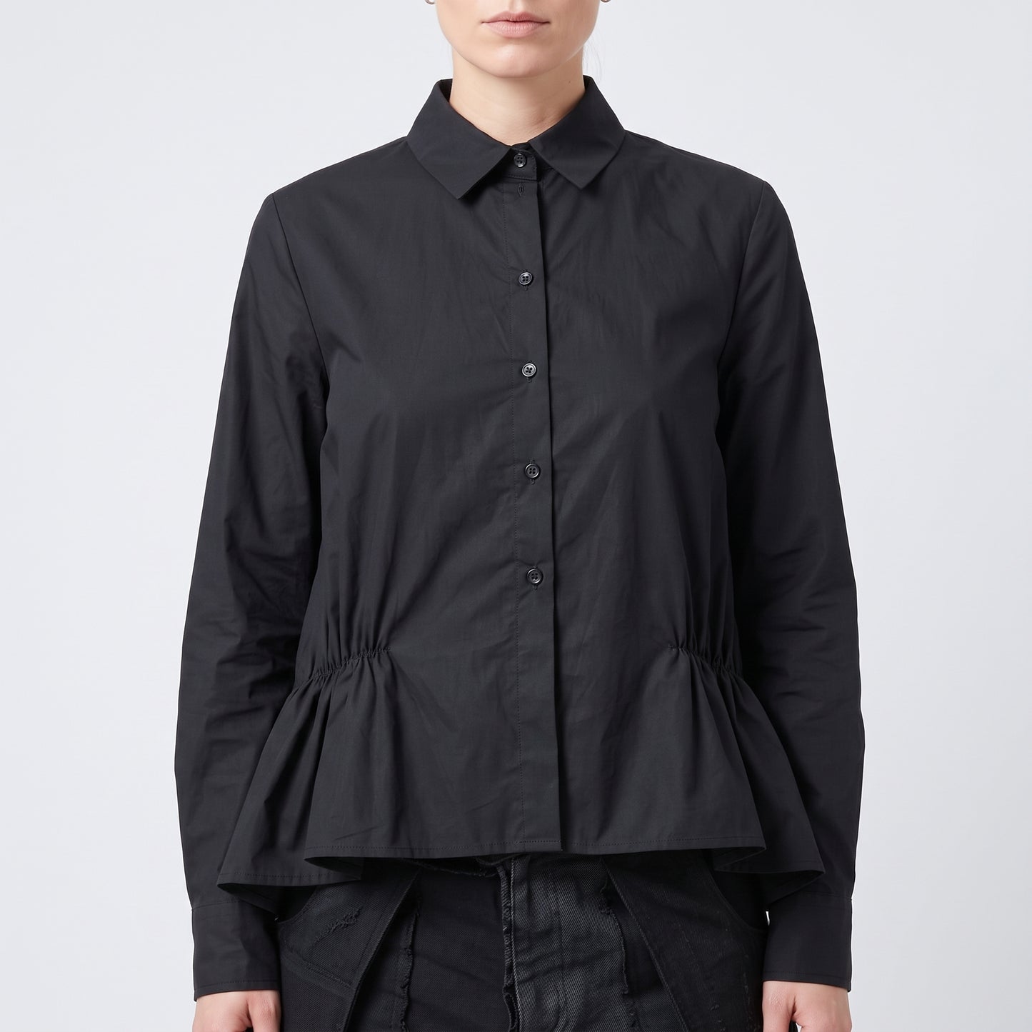 Black Peplum Cotton Shirt
