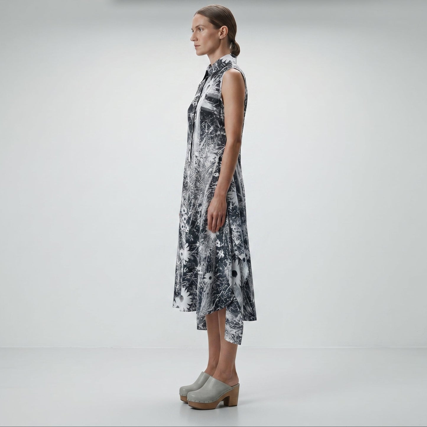 Floral Print Sleeveless Shirt Dress