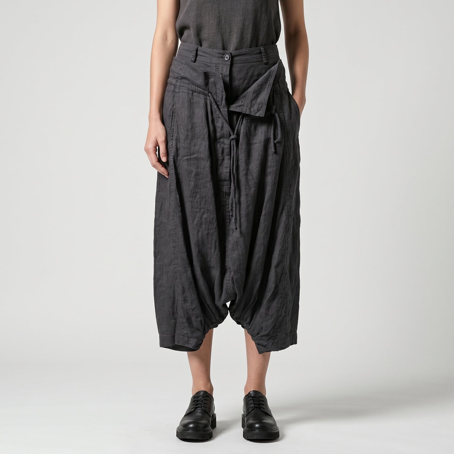 Relaxed Charcoal Dropped Cropped Trousers