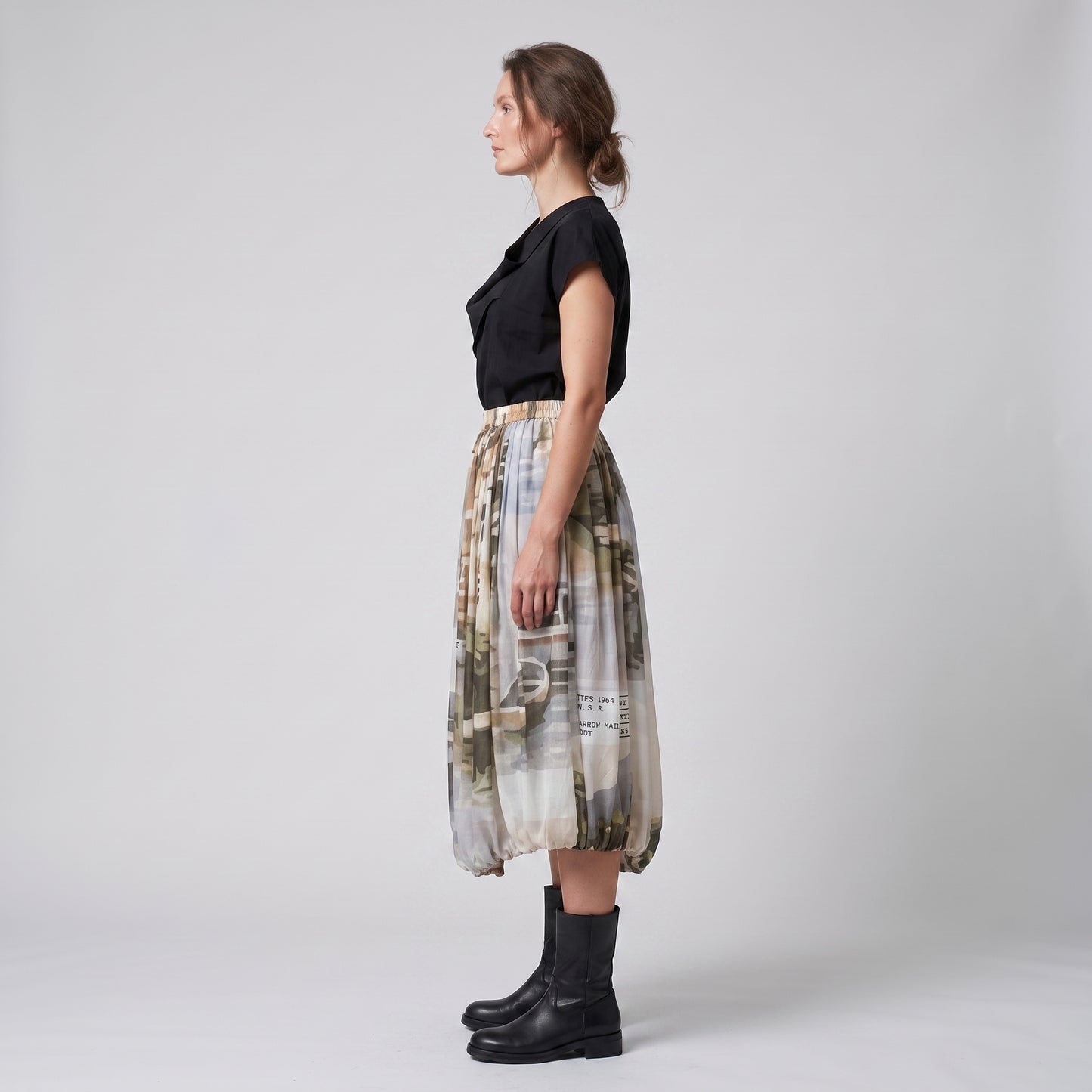 Graphic Print Balloon Hem Skirt