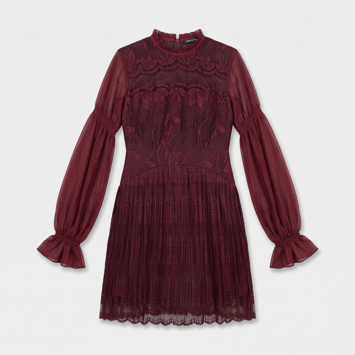 Burgundy Embroidered Lace Mini Dress
