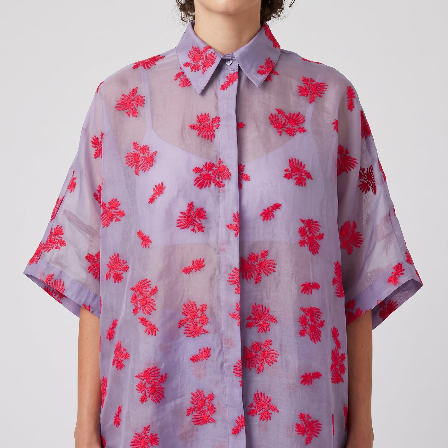 Floral Embroidered Sheer Shirt