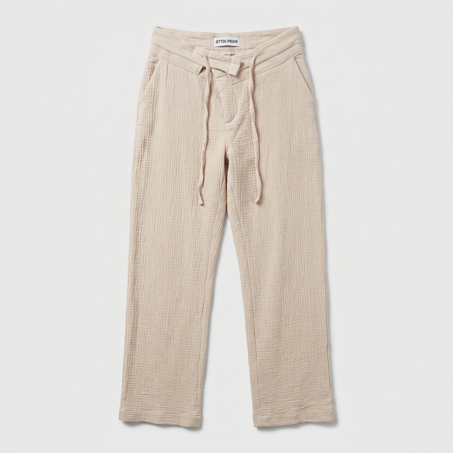 Textured Drawstring Beige Trousers