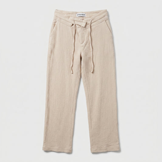 Textured Drawstring Beige Trousers