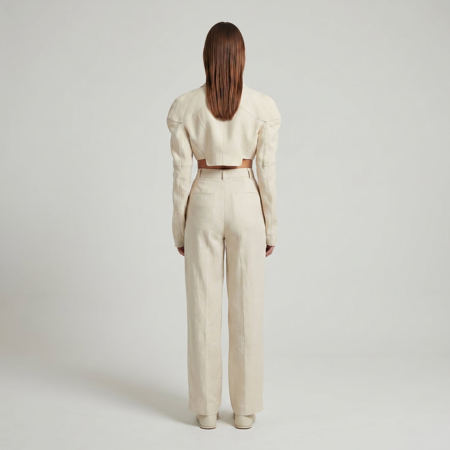 Cropped Structured Linen Tailored Jacket