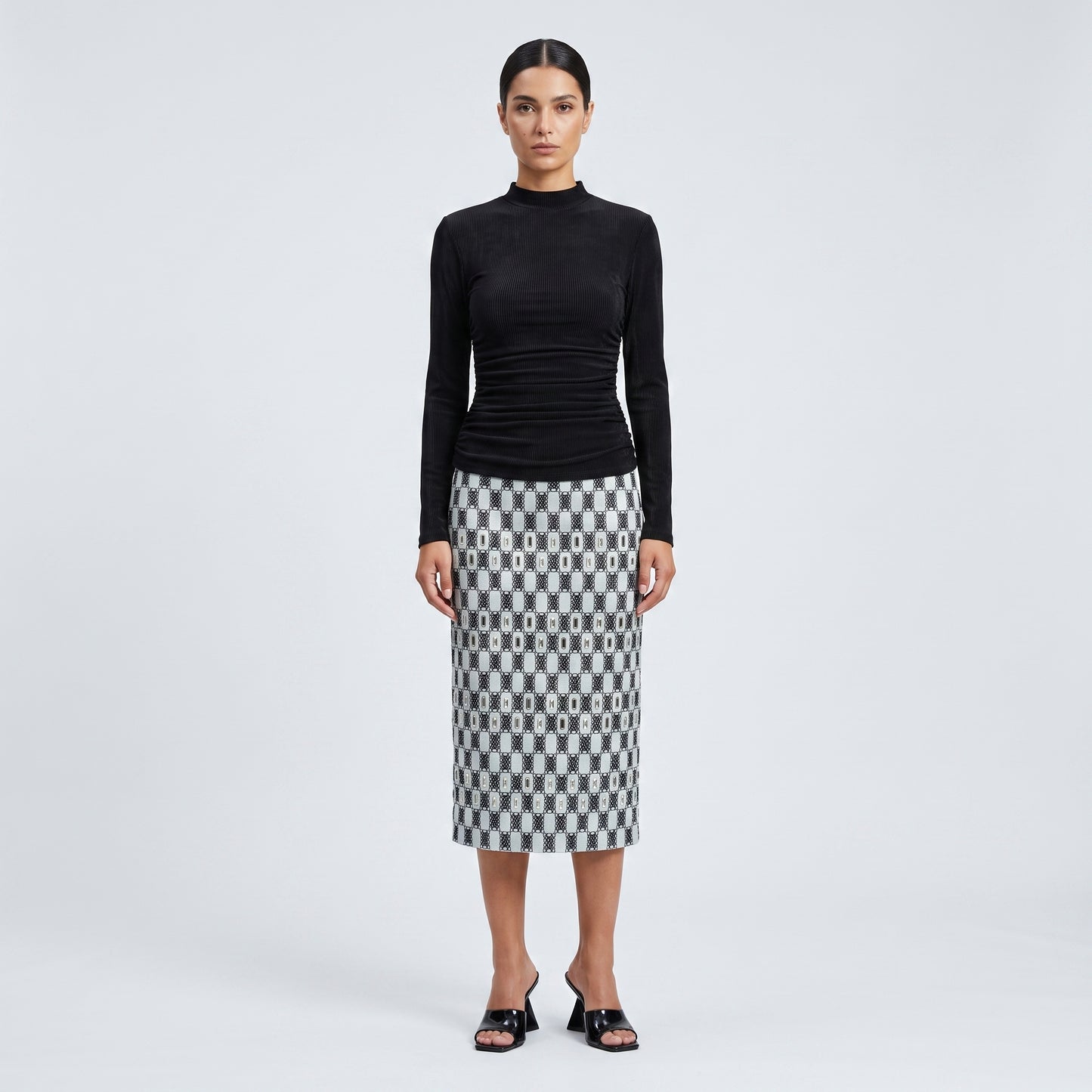 Ruched Mock Neck Mini Dress
