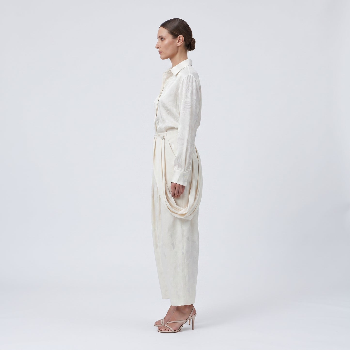 Textured Drape Detail Trousers