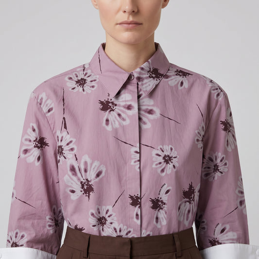 Floral Print Contrast Cuff Shirt