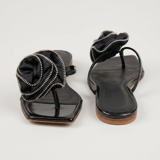 Embellished Zip Detail Leather SLIPPER