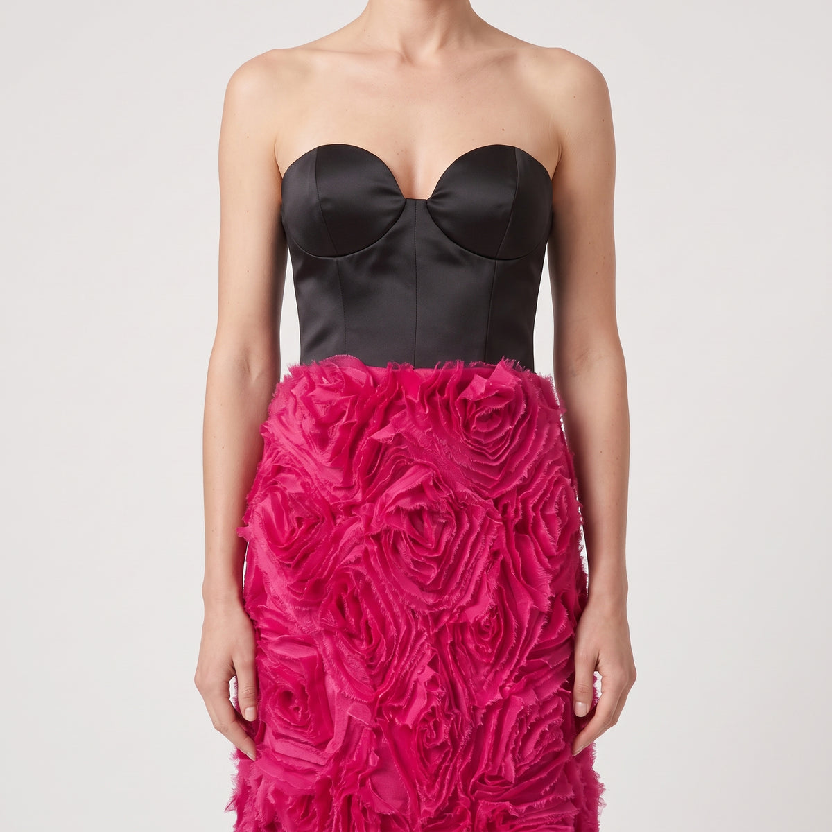 Strapless Rose Applique Evening Gown