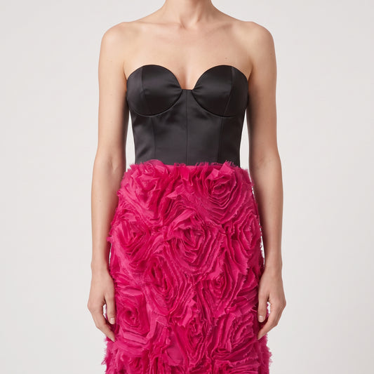 Strapless Rose Applique Evening Gown