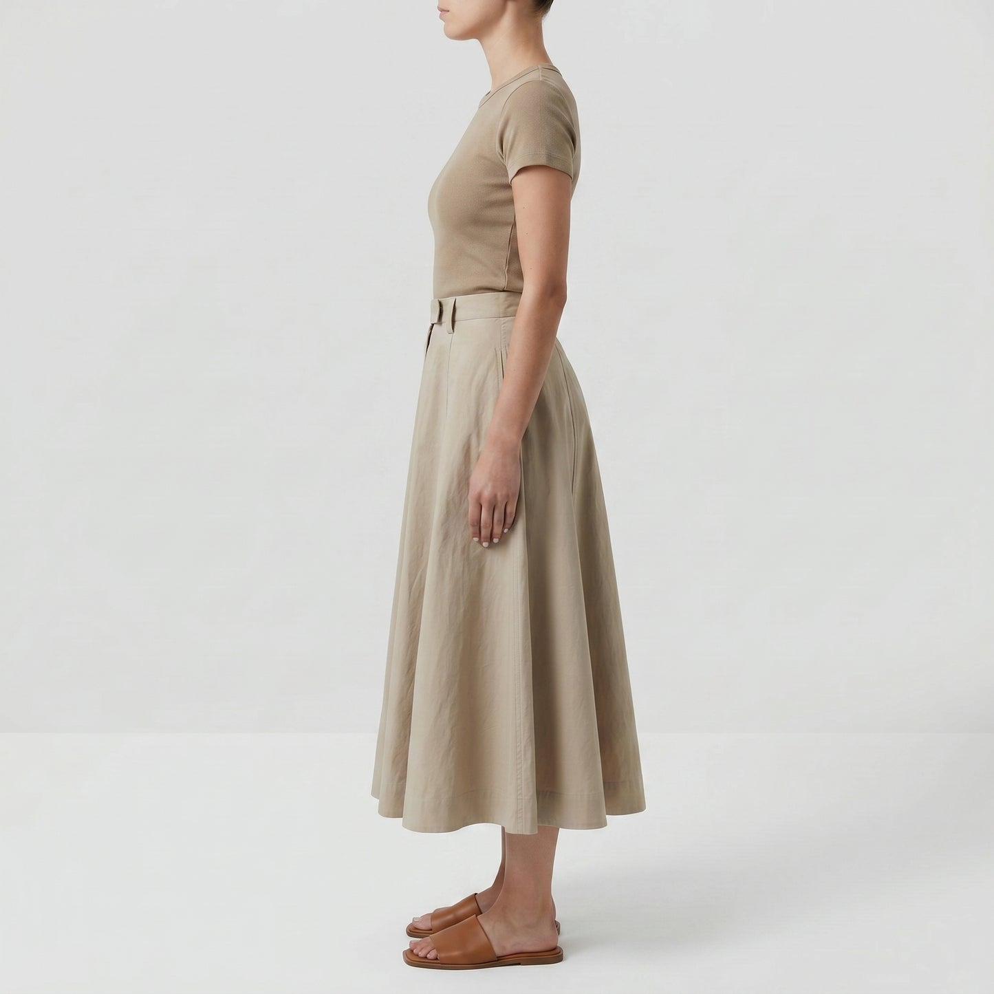Tailored Beige A-Line Skirt