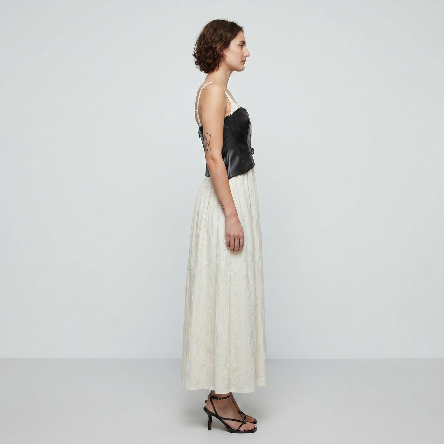 Faux Leather Corset Midi Dress