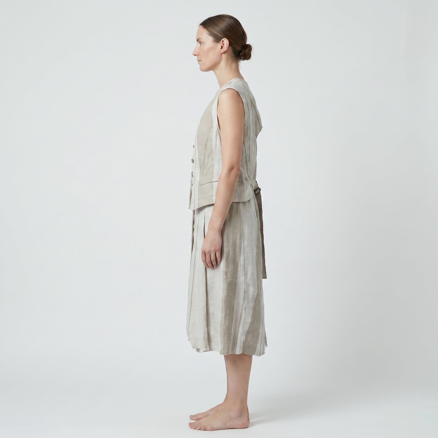 Long Striped Tailored Linen Vest