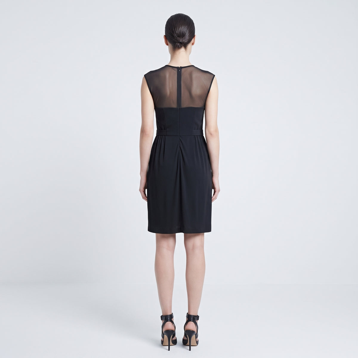 Sheer Yoke Pleated Mini Dress