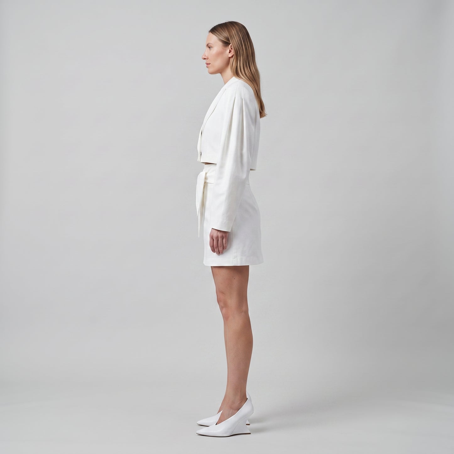 High-Waisted White Tie Mini