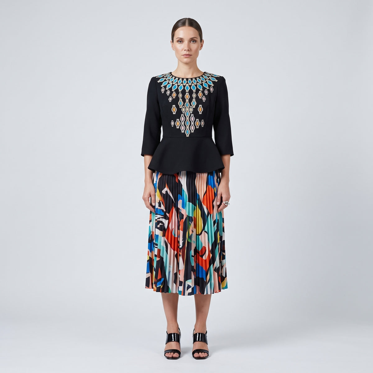 Embroidered Peplum Structured Top