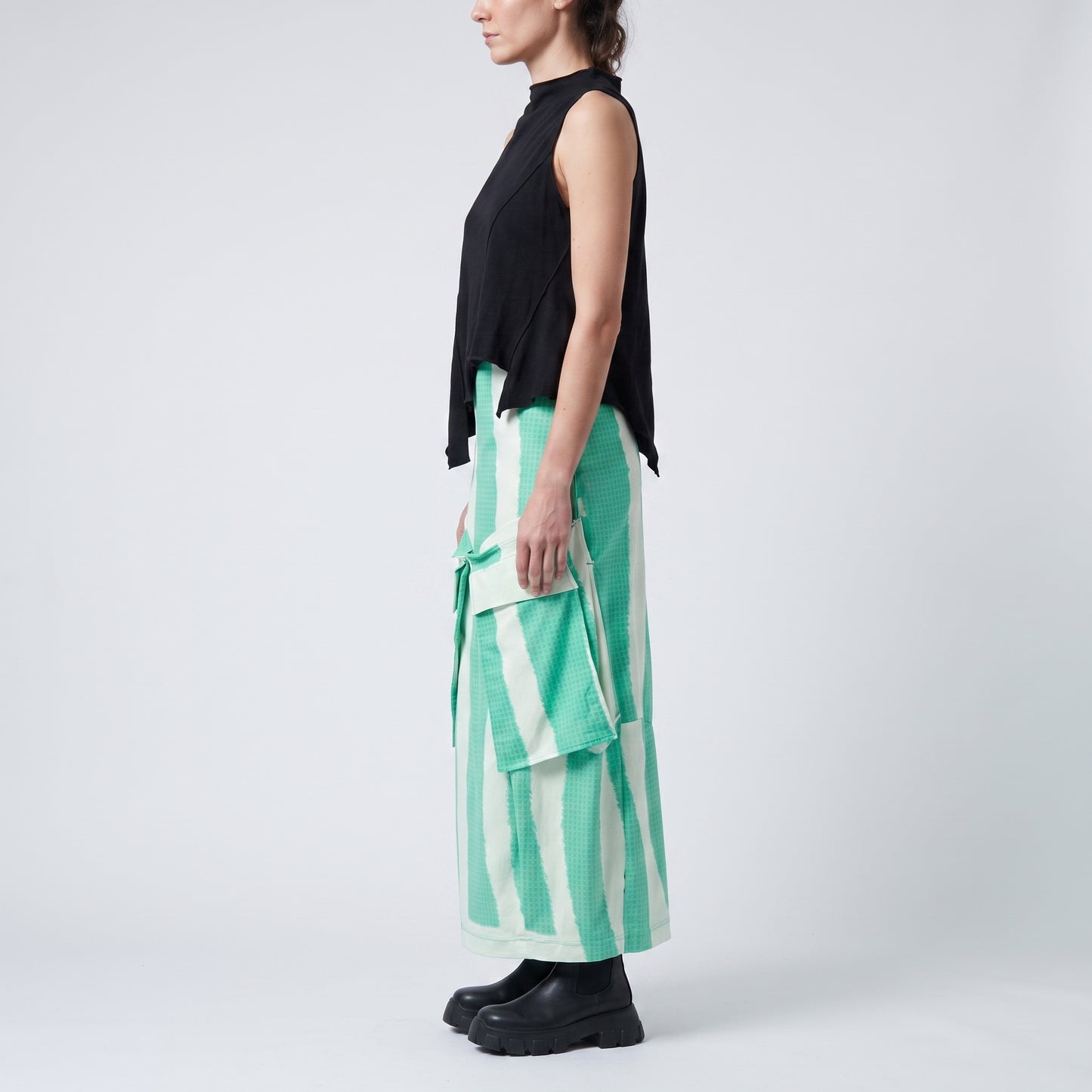 Striped Utility Cargo Midi Skirt