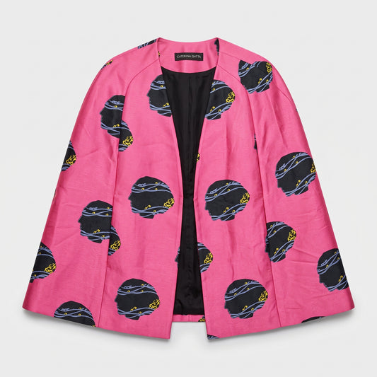 Graphic Print Pink Cape Jacket