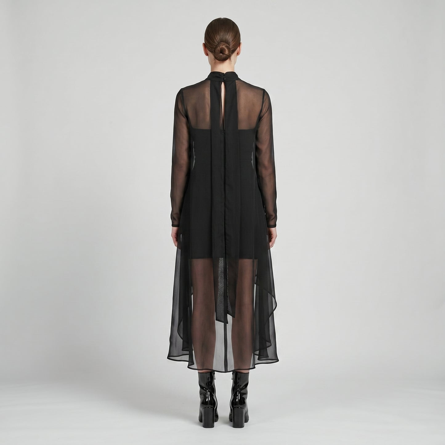 Asymmetric Sheer Mock Neck Top