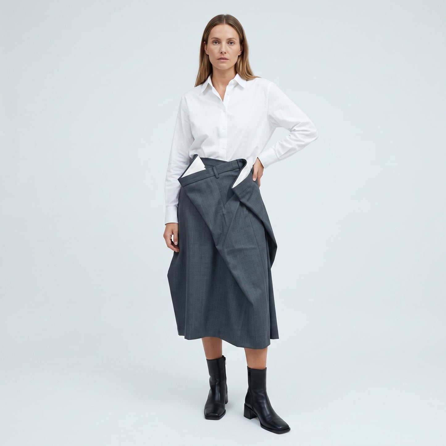 Tailored Charcoal Wrap Skirt