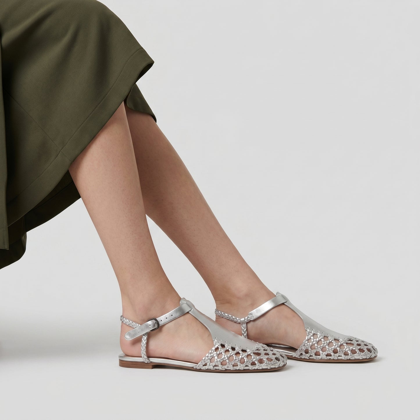 Metallic Braided Leather Sandals