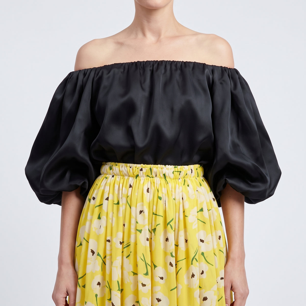 Floral Print Yellow Midi Skirt