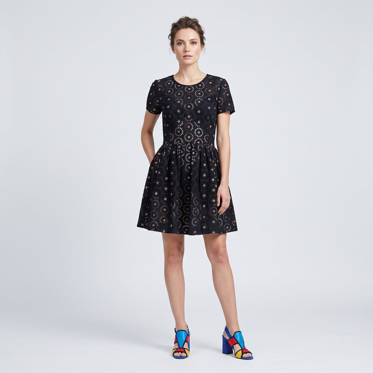 Black Eyelet Floral Mini Dress
