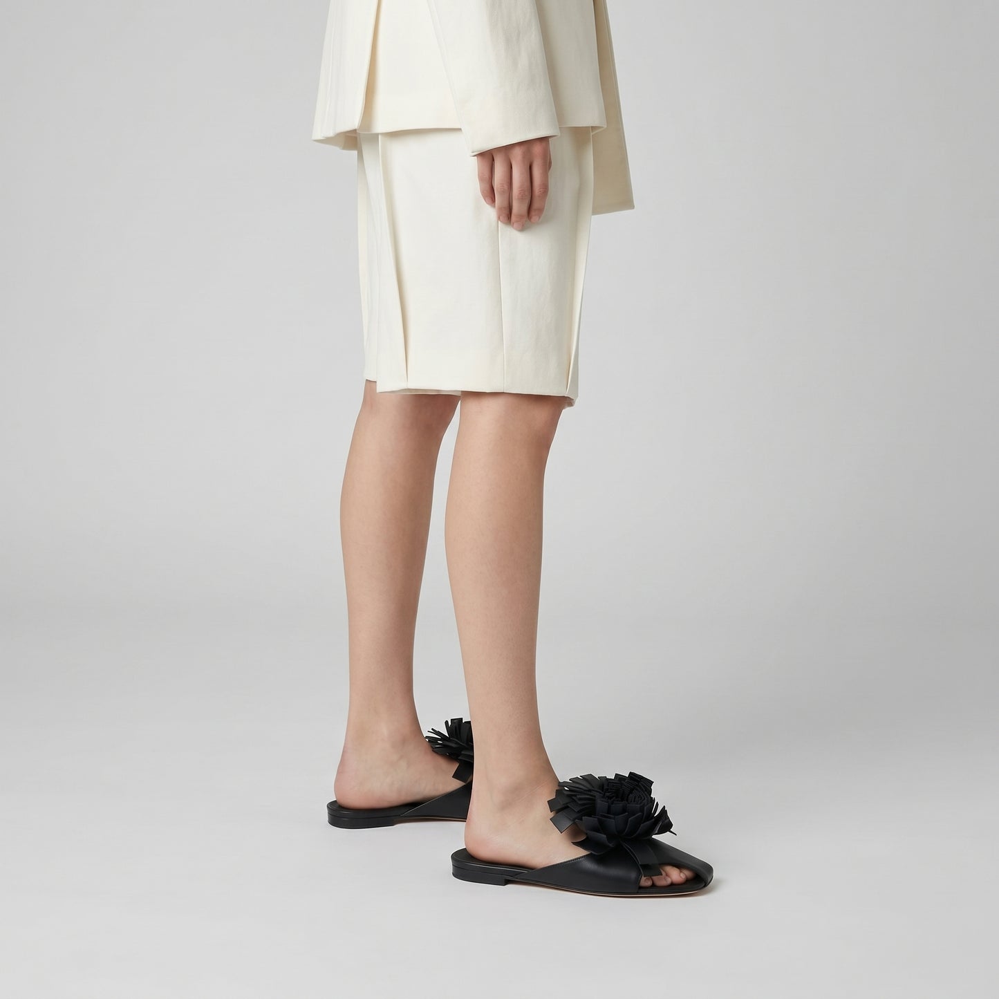 Floral Fringe Leather Slides