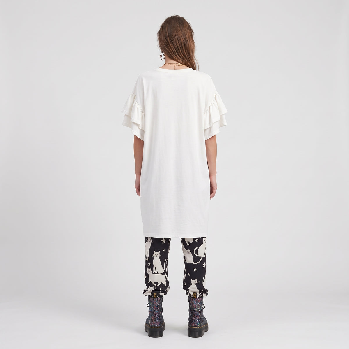 Graphic Print Ruffle Sleeve Tee