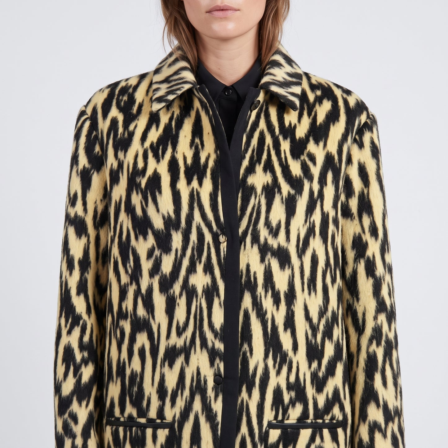 Animal Print Wool Blend Coat