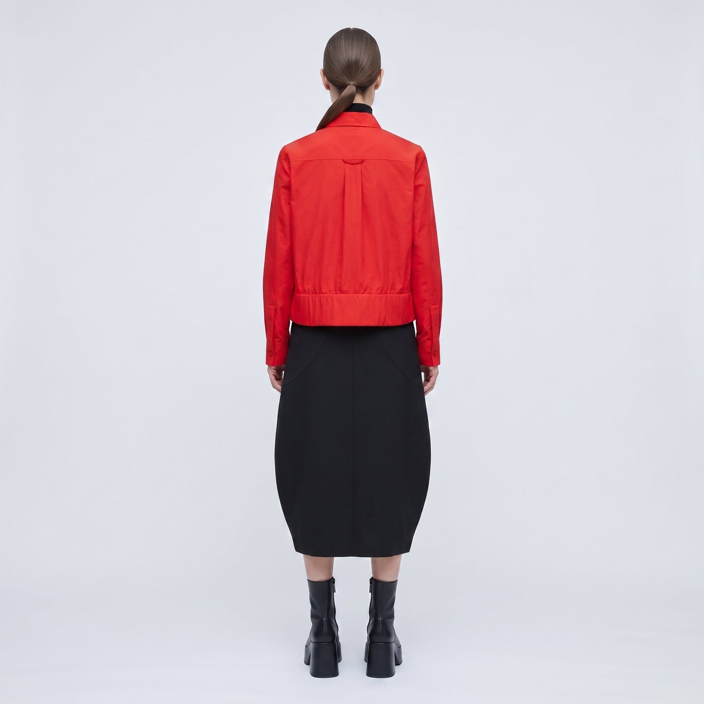 Vibrant Red Cropped Poplin Shirt