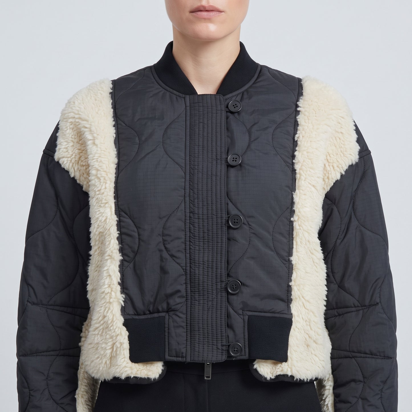 Quilted Sherpa Contrast Bomber Jacket