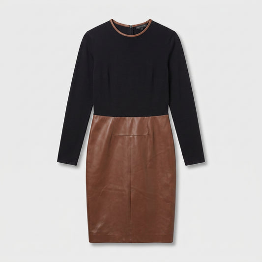 Two-Tone Leather Panel Dress