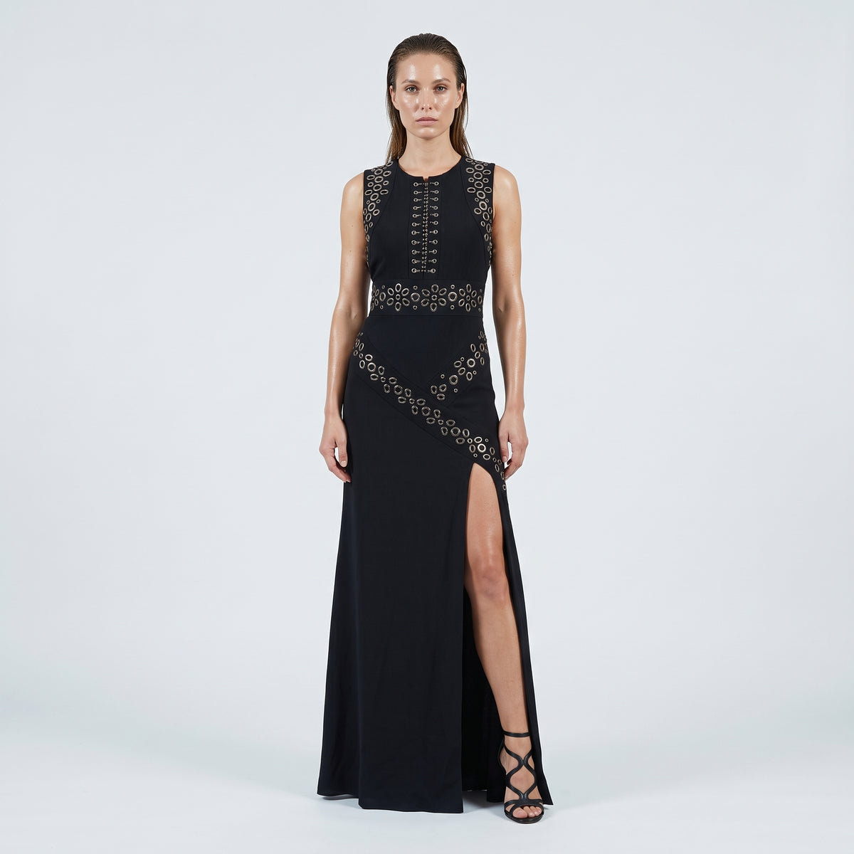 Grommet Embellished Midi Dress