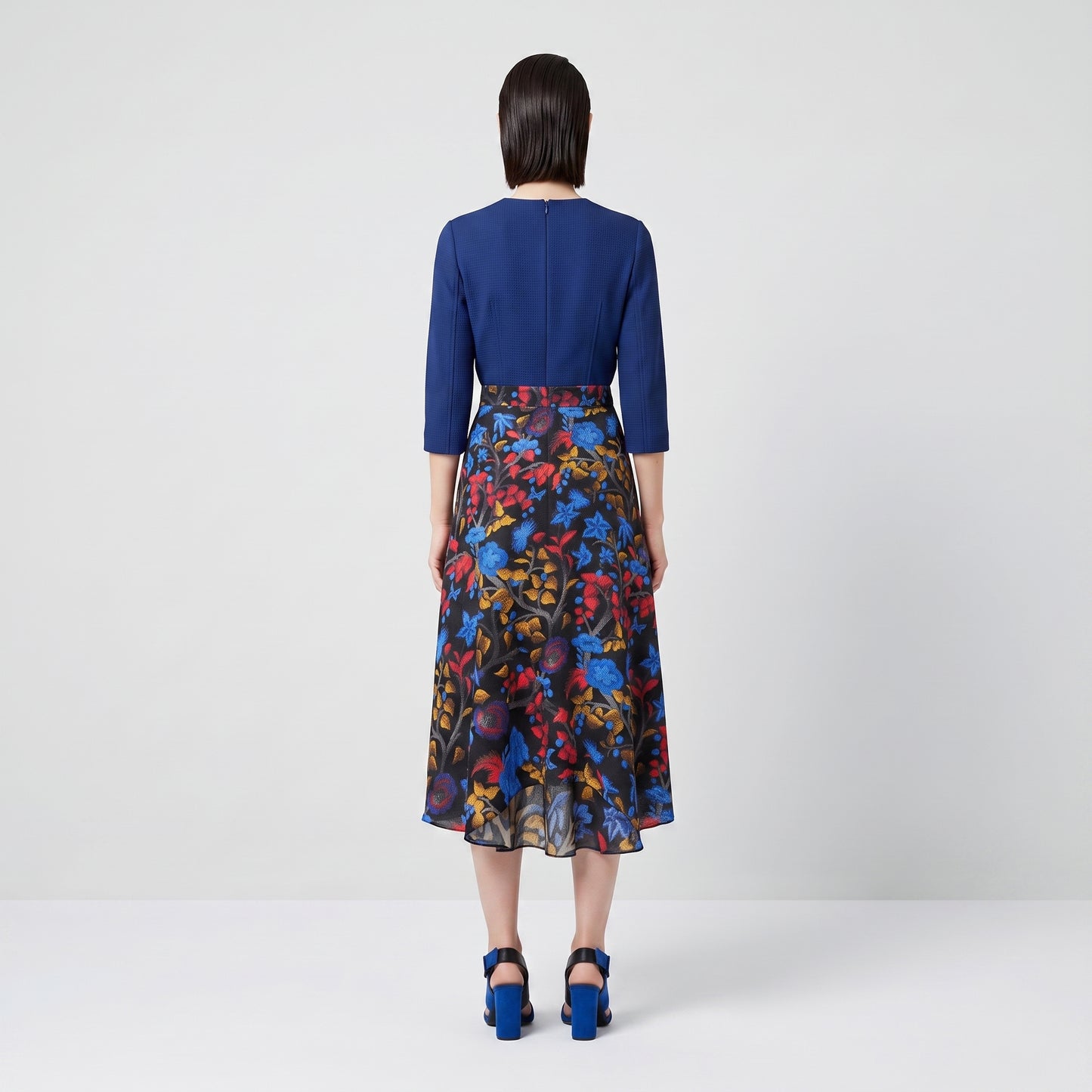Floral High-Low Midi Skirt