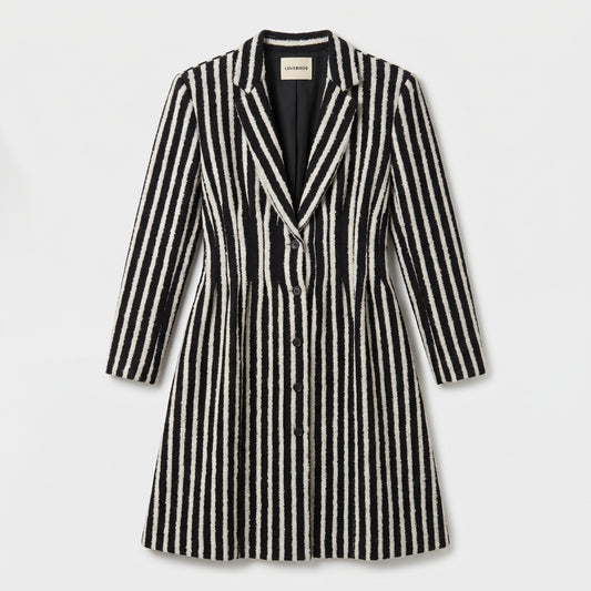 Tailored Striped Wool Blend Coat
