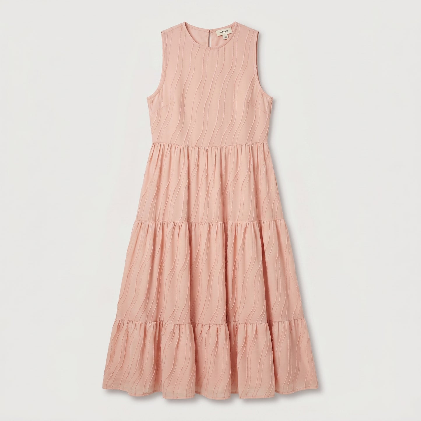 Tiered Textured Pink Midi Dress