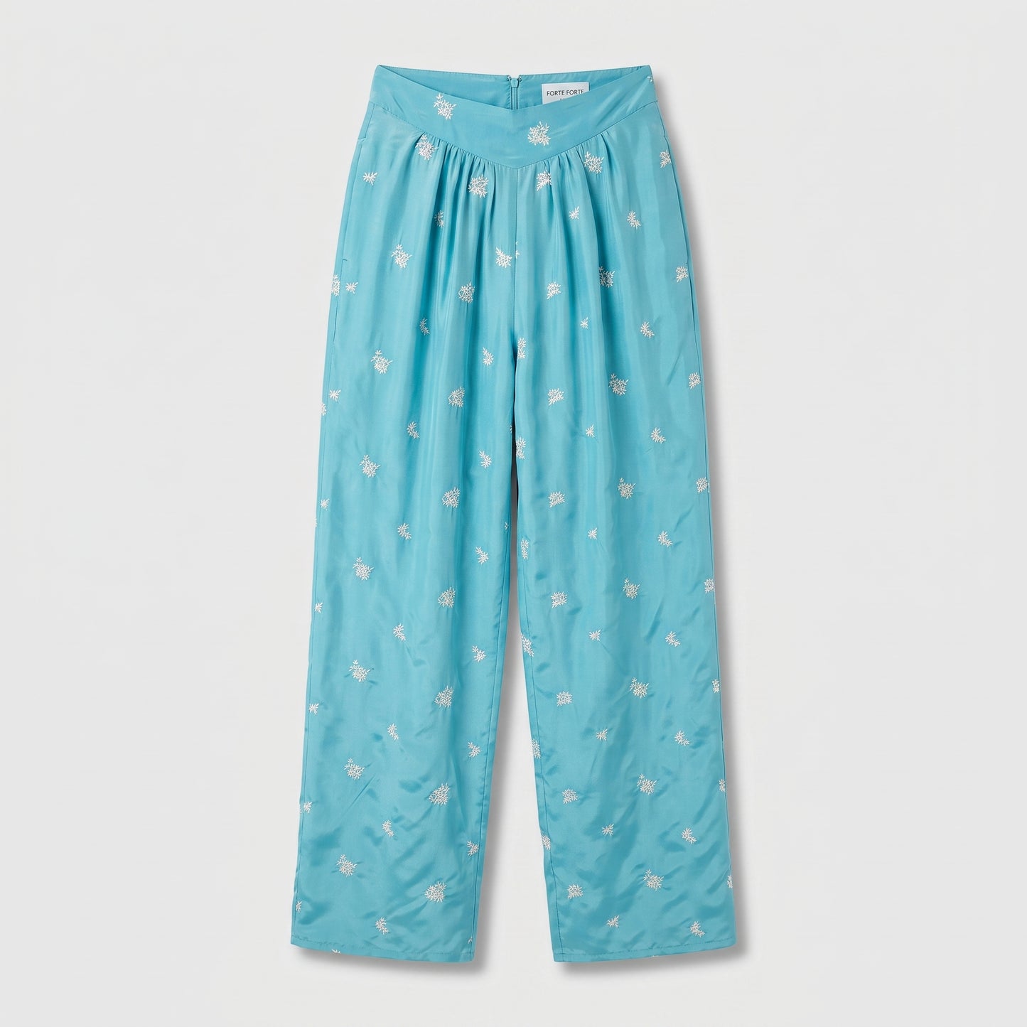 Embroidered Silk Wide-Leg Trousers